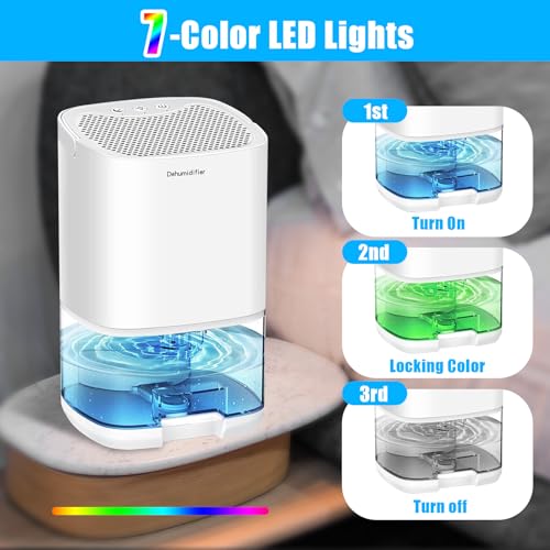 Dehumidifiers for Home 35OZ Small Dehumidifier for Bedroom 2500 Cubic Feet(350sq ft) with 7 LED Lights, Ultra Quiet & Auto Shut off Dehumidifier for Bathroom Basement Closet Garage by MADETEC - Image 3