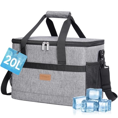 Lifewit Nevera Portatil 20L, Bolso Neveras Isotermica para Hombre, Grande Bolsas Termica Porta Alimentos, Cooler Bag Tela Plegable para Playa, Camping, Viaje, Trabajo, Picnic, Gris
