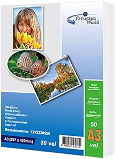 A3 Photo Paper Photographic Paper Printer Photo Paper 230 GSM Glossy Photo Paper Pack of 50 Sheets for Inkjet Printers EWA3-23050