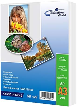 A3 Photo Paper Photographic Paper Printer Photo Paper 230 GSM Glossy Photo Paper Pack of 50 Sheets for Inkjet Printers EWA3-23050