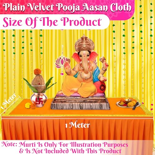 Image of Bhakti Lehar (1 Meter) Big Large Size Plain Orange Velvet Pooja Aasan for God Idol /Chowki Aasan Kapda Cloth for Temple Shelf Home Mandir, Ganesh Baithak and God Idol Sitting - Pack of 2