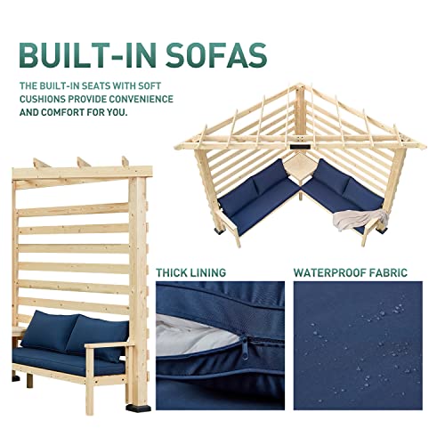 Cwkiss 3275410388-65244902 9' X 9' Cedar Wood Pergola With Corner Seating And Table, Outdoor Patio Corner Pergola thumb #2