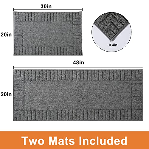 Beqhause-Kitchen-Rugs-Washable-Kitchen-Mats-For-Floor Non-Slip Kitchen Mat Set Of 2 Absorbent Kitchen Runner With Tpr Non Skid Backing,Grey,20X30Inch/20X48Inch #TOP1
