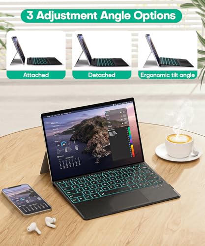 Image of Surface Pro Keyboard, Wireless Type Cover for Microsoft Surface Pro 11 /10 /9 /8 /X, 7 Color Backlit Bluetooth Ultra-Slim Portable Magnetic Keyboard with Trackpad, Rechargeable Battery, Windows