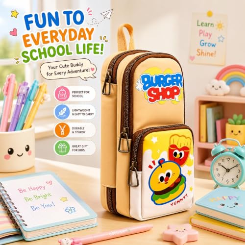 Image of Invite Enterprise Double Zipper Pencil Pouch for Kids | Large Capacity Stationery Organizer | Multi-Compartment Pencil Case for School, Office & Travel | Cute Food Theme Design