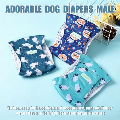 Image of Wegreeco Washable Dog Diaper Male (Pack of 3) - Washable Male Dog Belly Wrap (Alpacas, Small)