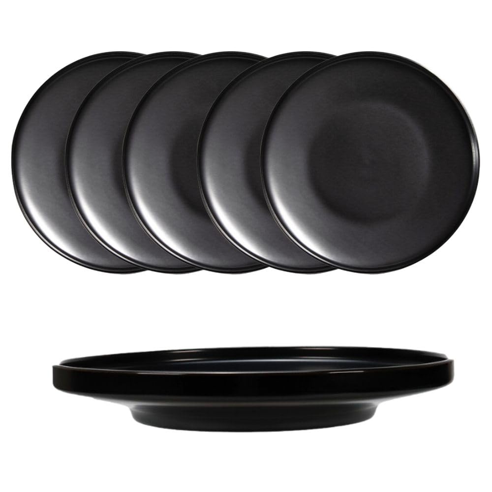 Kadum Platos de desayuno de cerámica negros, 6 unidades, cuencos gourmet, platos llanos de cerámica, 26 cm, color negro, 6 piezas