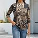 3/4 Length Sleeve Womens Tops Button V Neck Tunic Print T Shirts Business Work Outfits Classic Blouses Loose Tops（2-Light Brown,Large）