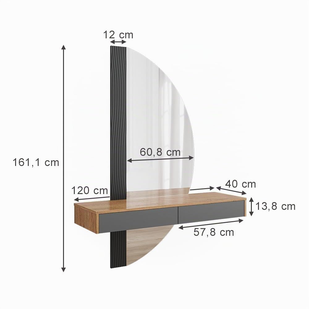 Vicco Tocador Melisa, Gris, 120 cm con 2 cajones, Altura Flexible, Ajustable Perfectamente a Necesidades Individuales