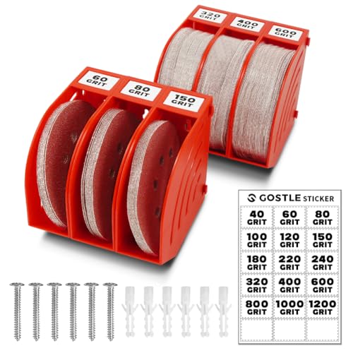 gostle - 5 Inch Professional Sanding Discs Storage Bins - 6 Bins Set for Efficient Organization, Offset Snap-On Connection, Grit Classification, Space-Saving Design and Versatile Application, Red