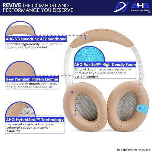 AHG Accessory House Global SoundLink AE2 Ear Pads and SoundLink AE2 Headband Cushion Compatible with Bose SoundLink Around-Ear 2 (AE2) Headphones (Beige). Seamless DIY Fit - Image 3