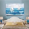 Abstract Landschap Olieverf Wall Art Canvas Schilderij Blauw Zeegezicht Zeilboot Foto ‘S voor Woonkamer Decor 50x90cm…