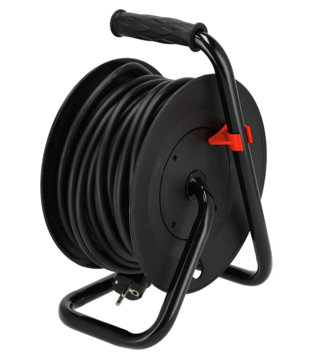 Enrollador de cables para taller – Cable de construcción, bloque de múltiples tomas para uso interior y exterior, bloque de múltiples tomas con protección IP44 – 4 tomas – 20m, 3x1,5mm