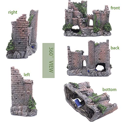 Ulifery Castle Ruins Aquarium Decorations Moss Fish Tank Ornaments With Bubbler For Betta Hideout #TOP4