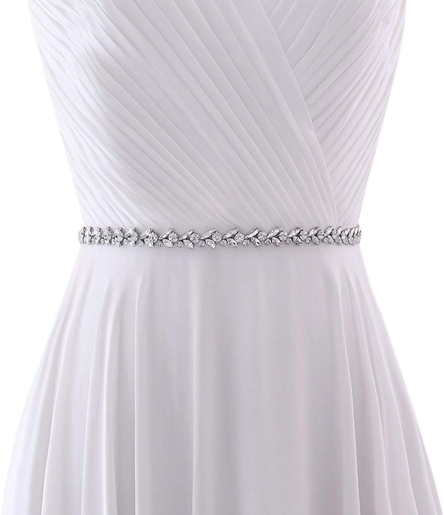 HONGMEI Rhinestone Thin Bridal Belt Wedding Dress Belt Handmade Sash for Bride and Bridesmaid