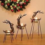 Aesto 3 Pack Metal Reindeer Tea Light Candle Holders, Christmas Deer Votive Candle Holder Set for Ta