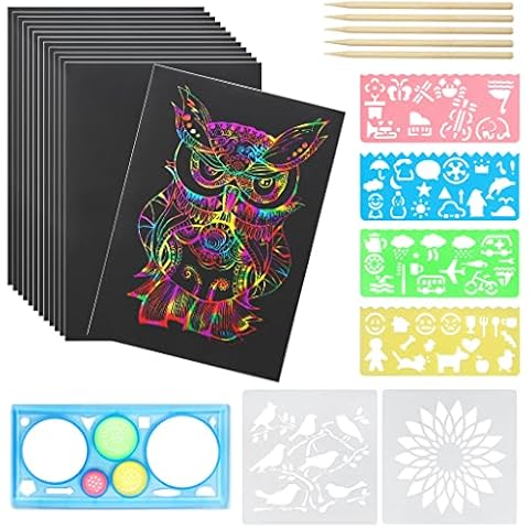 TLXX 50 Sheets Scratch Arts for Kids, Rainbow Magic Scratch Art Black Doodle Cards Paper for Kids Crafts Birthday Party DIY Projects Cover