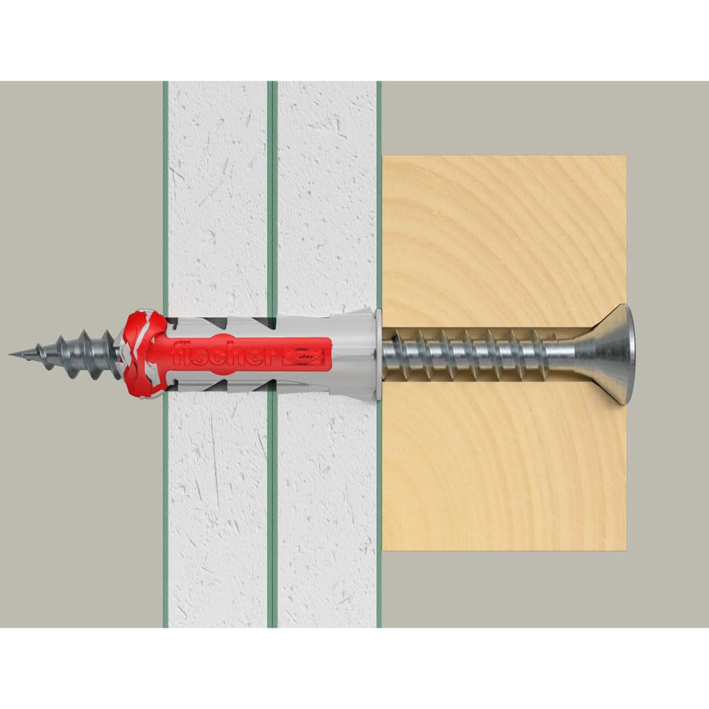 Fischer – Tacos – Kit de 8 tacos Duopower Ø8 x 40 mm + tornillos + tapa para fijación estantes – Fischer
