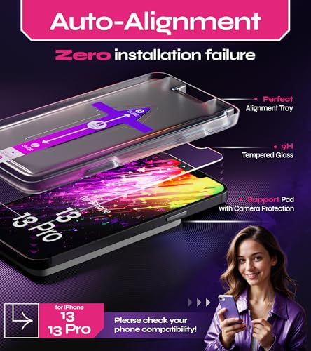 Image of Defenslim Screen Protector for iPhone 13 /13 Pro (2Pack), Easy Auto-Align Install Kit, 6.1 inch Tempered Glass, 9H Hardness, Ultra HD Clear, Case Friendly, EasyShield