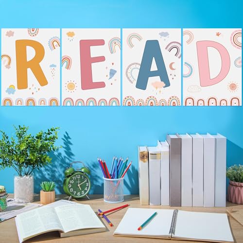 Qeeenar Reading Posters Read Sign Set Boho Library Decor Classroom Reading Corner Decoration Classroom Supplies Decor Bulletin Board for Daycare Kindergarten Preschool Elementary Middle School - Image 4