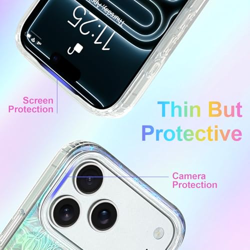 Image of AIGOMARA Cute Case for iPhone 17 Pro Max Case for Women Girls [ Compatible with Magsafe ] Glitter Girly Aesthetic Rainbow Magnetic Protective Phone Cover, Fluorescent Iridescent Craquelure Pattern