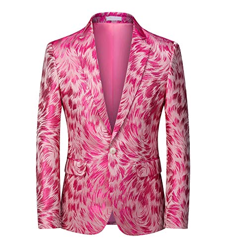 UNINUKOO Mens Casual Floral Blazer Dress Slim Fit Prom Party Paisley Suit Jacket for Men US Size 44 Pink