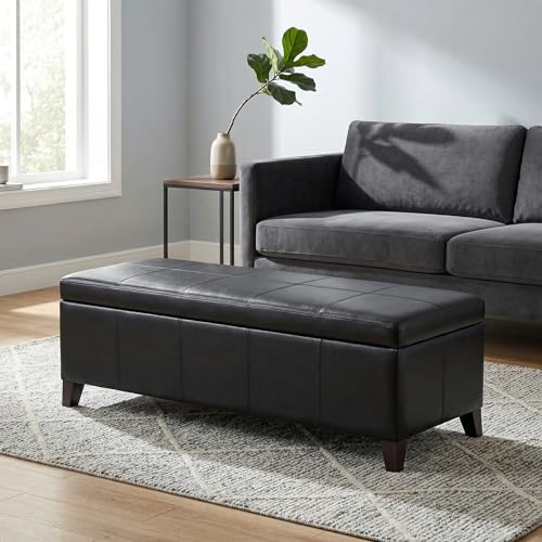 Image of 51 inch Black Faux Leather Storage Ottoman Bench