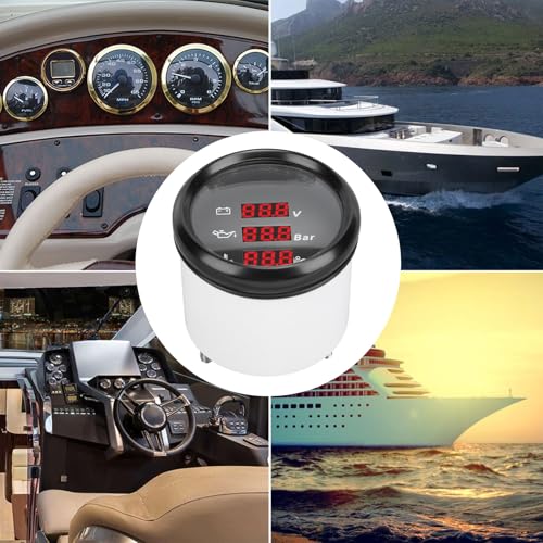 Digital, 52 Mm Spannung, Öldruck- und Temperaturanzeige, Rote Hintergrundbeleuchtung, Digitales Temperatur- und Öldruck-Voltmeter für Boot, Yacht, Wohnmobil, 9 Bis 32 VDC und