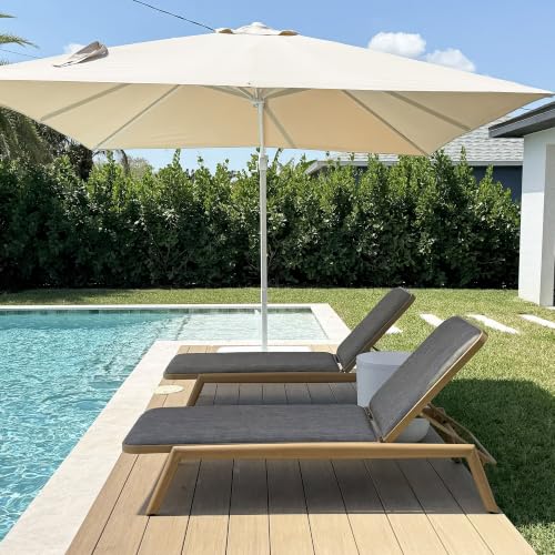 Image of PURPLE LEAF Patio Chaise Lounge with Quick-Dry Cushion Adjustable Back Teak