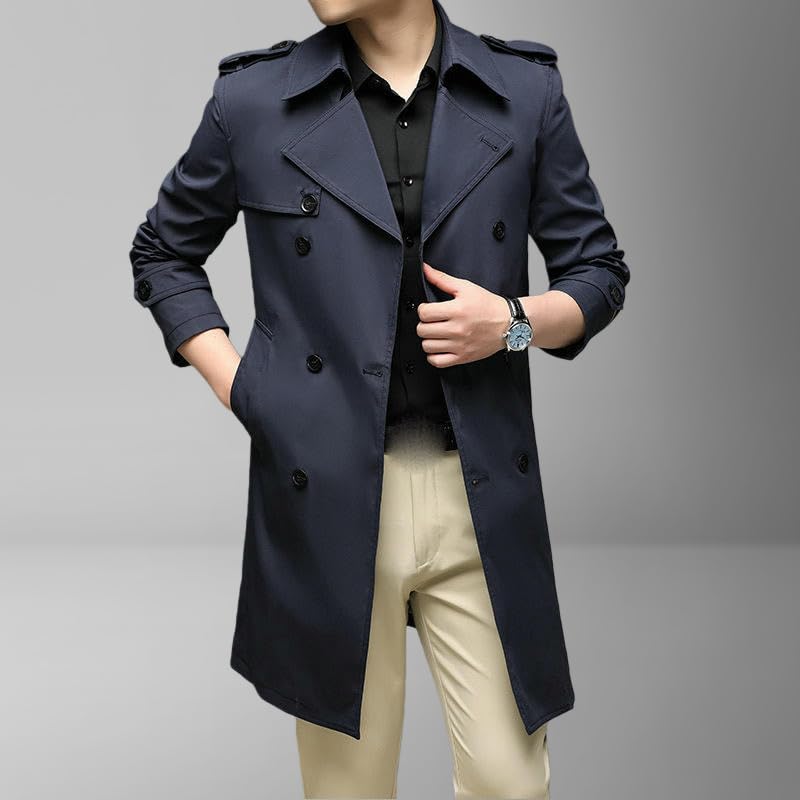 Trench pour homme mi-long protégeant du vent avec double boutonnage ajustable