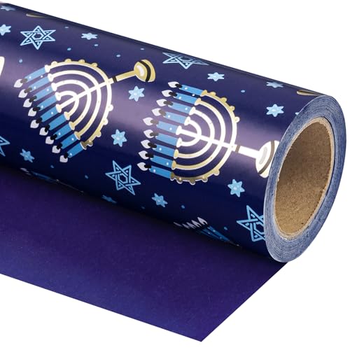 Papier cadeau Hanoukkah bleu WRAPAHOLIC rouleau 43cm rouleau motif menorah