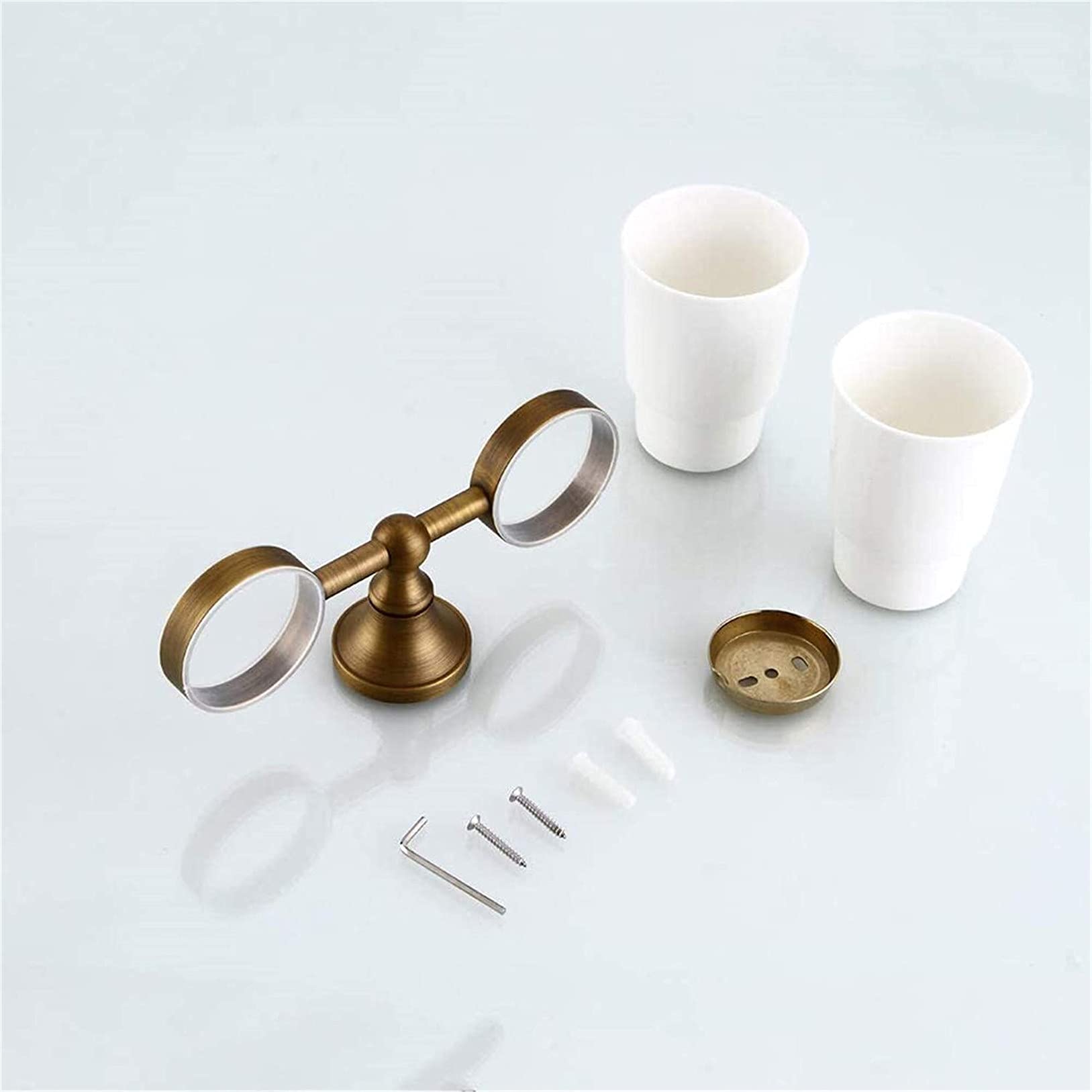 Europäischer Stil Doppel Keramik Cup-Halter, Alles Bronze Antiquität Zahnbürstenhalter Wandmontage Kreativität Zahnbürste Becherhalter Retro Badezimmer Zubehör