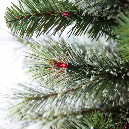 Home Heritage 7ft Stanley Slim Pre-Lit Pencil Christmas Tree – Artificial Pine with 350 Multicolor Incandescent Lights and 335 Branch Tips – Indoor Holiday Decor