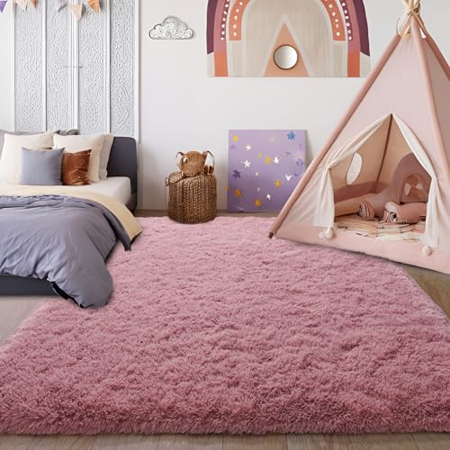 KING DARE Area Rugs 4x6 Blush, Washable Plush Fuzzy Shaggy Non-Slip Soft Fluffy Carpet for Bedroom Living Room Dorm Playroom Kids Room, Modern Home Decor Aesthetic