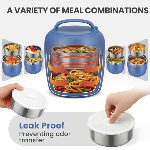 Image of wiwens Thermo Food Jar for Hot Food Adults 32OZ Soup Thermo Lunch Containers Wide Mouth Vacuum Insulated Stainless Steel Leakproof Bento Box with Spoon