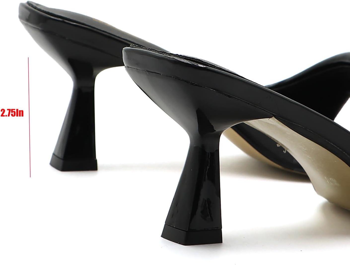 Women's Leather One Band Square Open Toe Stiletto Slide Sandals Fashion Slip-On Sexy Kitten Heel Mule Sandals Wedding Party Evening Prom Dance Backless Dress Slipper Pump Shoes - Image 2