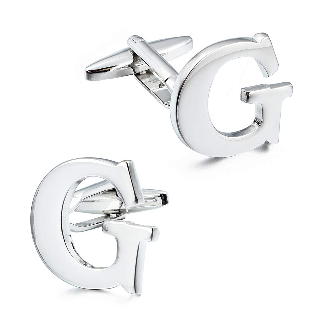 Initial Cufflinks for Men Silver Tone Business Wedding Birthday Anniversary Best Gift for Father Husband Fiance Boyfriend Friends (Silver Color)