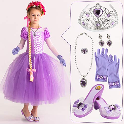 Girl Princess Dress Up Shoes Set Princess Role Play Collection Kit Pretend Jewelry Toys Accessories Set with Tiaras Crown Gloves Necklaces Earrings Gift for Birthday Halloween Christmas Costumes Party