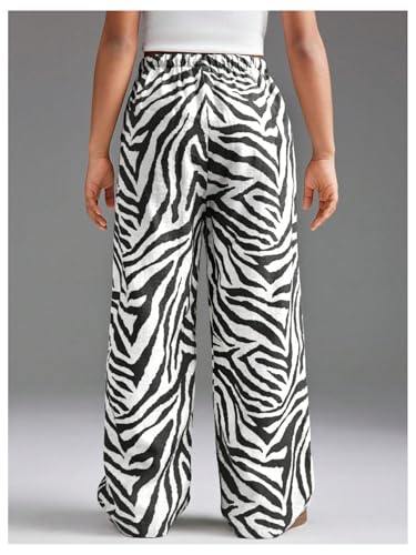 OYOANGLE Girl's Zebra Print Wide Leg Pants High Waisted Casual Palazzo Trousers with Pocket3