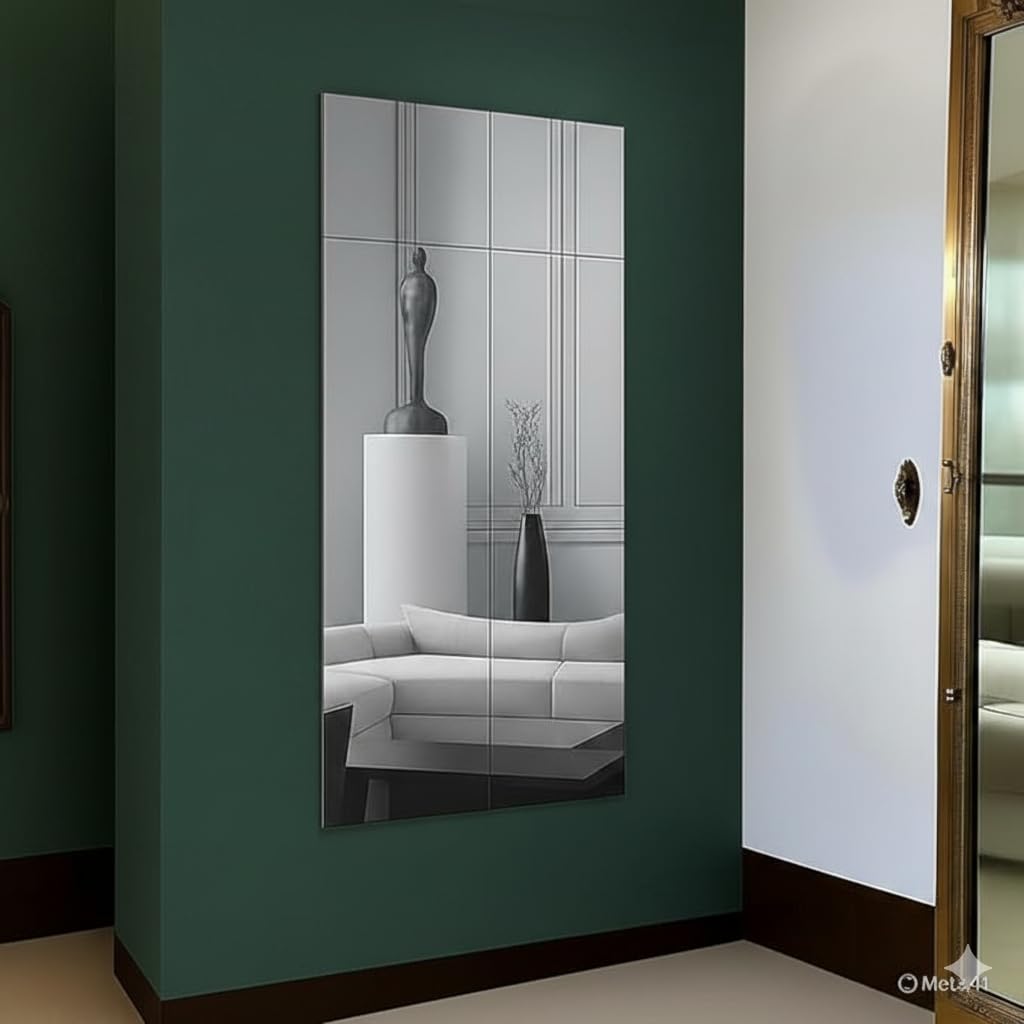 Plastic Mirror Stickers for Wall Stickers 10 Very Big Square Silver Bathroom Mirror Sticker for Decoration Size (15X15) Cm Acrylic Mirror for Bedroom Stickers for Walls of Home (Silver)