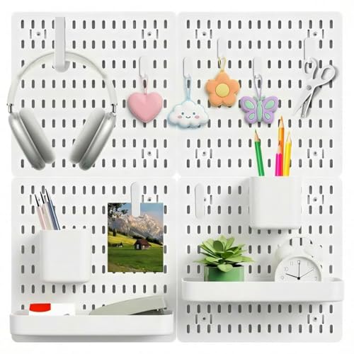 White Pegboard Combination Kit, Wall Organizer Pegboard, Modular Hanging, Peg Boards and Accessories Modular Hanging, Garage Storage Tool Organizer for Craft Room, Kitchen, Workshop, Office, 24x24inch