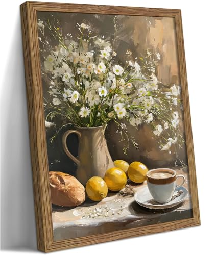 Vintage Framed Lemons Canvas Wall Art, Floral Kitchen Wall Decor,
