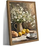 Vintage Framed Lemons Canvas Wall Art, Floral Kitchen Wall Decor, Coffee Paintings Pictures Print...