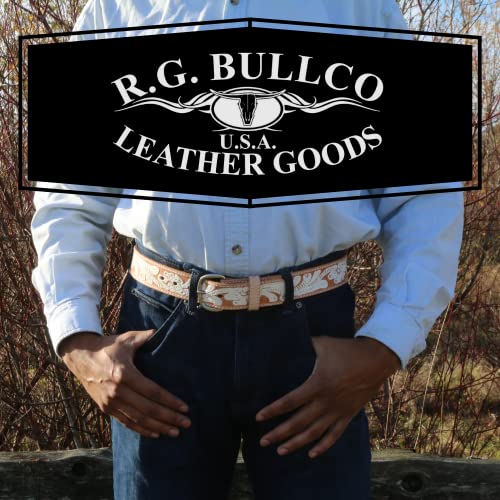R.G. BULLCO Womens 1-1/2" Genuine Premium Leather Tan Belt w. White Floral Finish & Chrome Buckle - RGB-42702