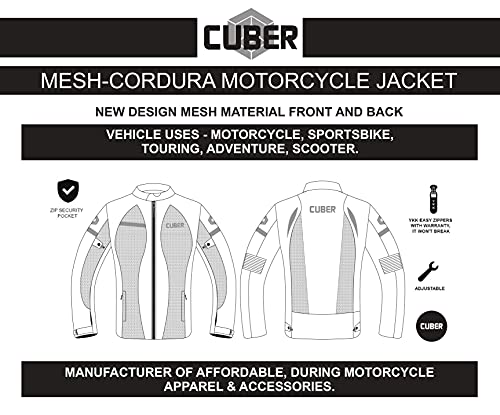 Cuber Motorcycle Cordura Jacket For Men-Mens Breathable Body Armor Black And White Jacket-Ce Armored Safety Jackets For Men. (Medium, White) #TOP6