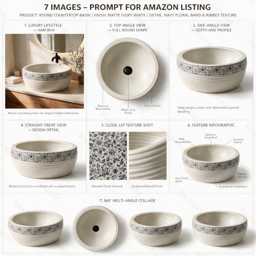 Image of Backline Moroccan Table Top Wash Basin For Bathroom | Matt Basin | Countertop Basin For Home /Office /Hotels 41 X 41 X 14 Cm(White Blue Matt)(5 Years Warranty)