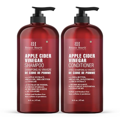 Botanic Hearth Apple Cider Vinegar Shampoo and Conditioner Set | Helps Dry Itchy Scalp, Dandruff, Frizz and Hair Loss | Color Safe, Sulfate Free Shampoo | All Hair Types, Men and Women, 16 fl oz each
