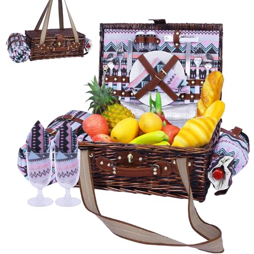 Neti Neti Wicker Picnic Basket for 2 Boho with...