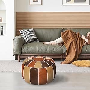   Thgonwid-Unstuffed-Handmade-Moroccan-Round-Pouf-Foot-Stool-Ottoman-Seat-Faux-Leather-Large-Storage-Bean-Bag-Floor-Chair-Foot-Rest-for-Living-Room-Bedroom-or-Wedding-Gifts-Multi-Color