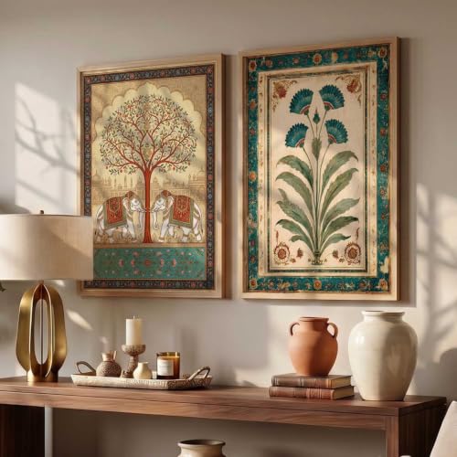 Image of HOTHOUSE Indian Traditional Art Wall Painting Home Decoration With Frame For Living Room Bed Room Hotel Wall Decor Digital Reprint Engineered Wood Set of 2 (19X25 inch)